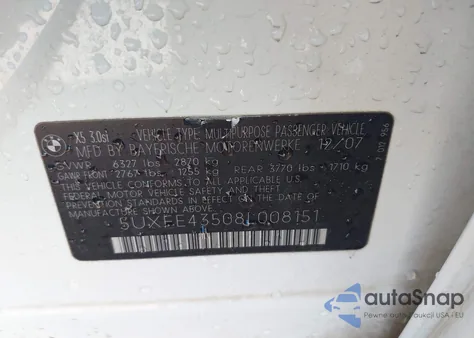 2008 BMW X5 3.0Si z USA, uszkodzony, nr VIN 5UXFE43508L008151